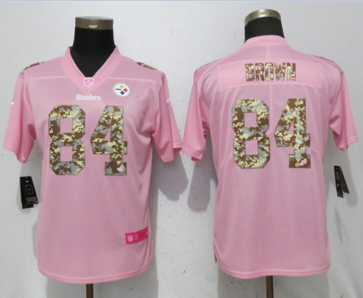 Women Pittsburgh Steelers #84 Brown Pink Camouflage font love pink Nike Vapor Untouchable Player NFL Jerseys
